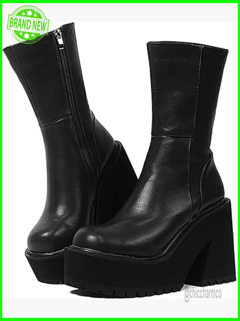 Wedge Heel Ankle Boots Platform Zipper Punk Motorcycle Chunky Block Heel Combat